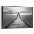 Serene Pier and Solitary House – Minimalist Black & White Wall Art