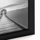 Serene Pier and Solitary House – Minimalist Black & White Wall Art