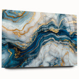 Exclusive Modern Abstract Art – Navy Blue, White & Gold Canvas