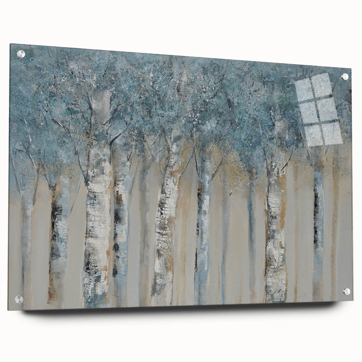 Minimalist Landscape Wall Art – Serene Gray Blue Birch Forest
