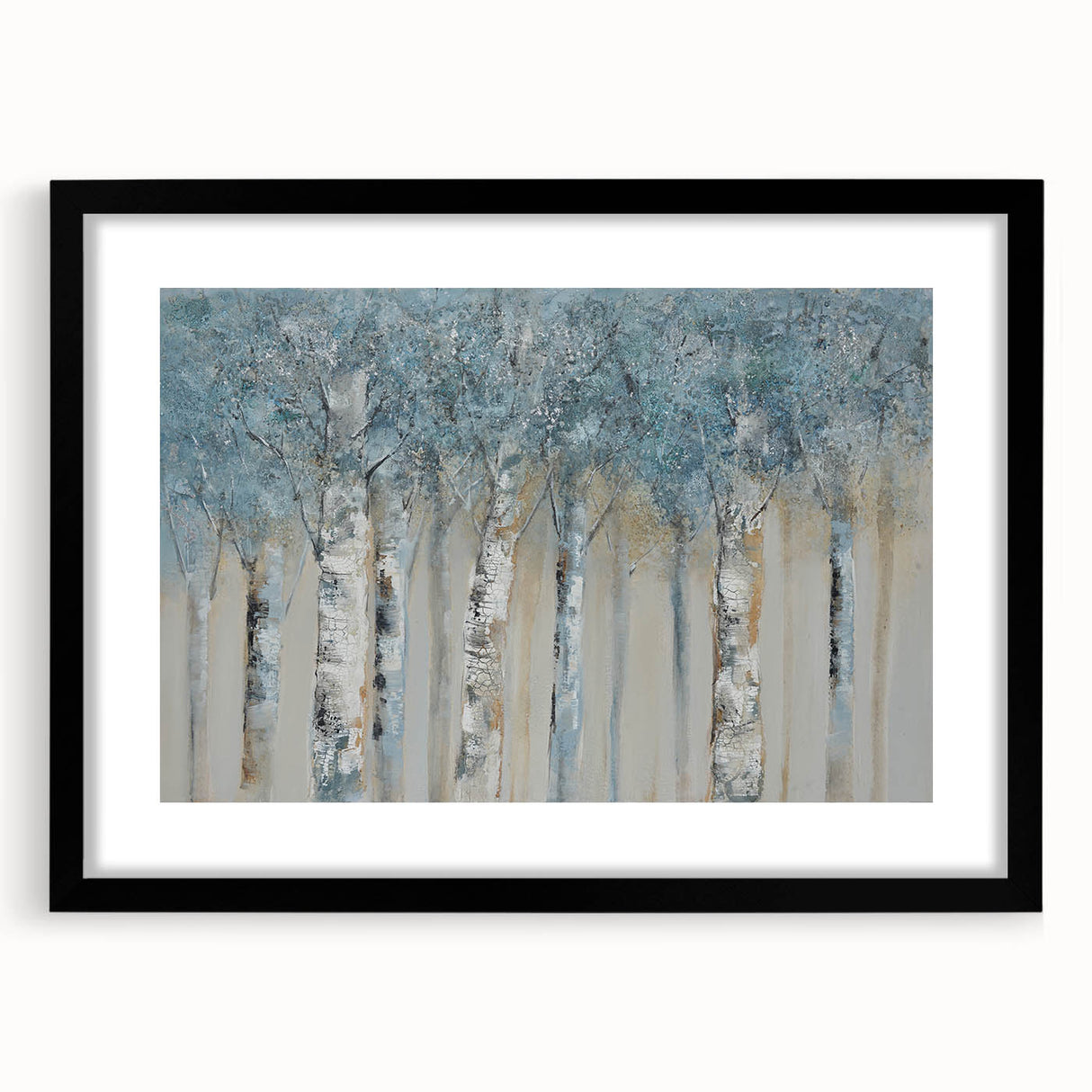 Minimalist Landscape Wall Art – Serene Gray Blue Birch Forest