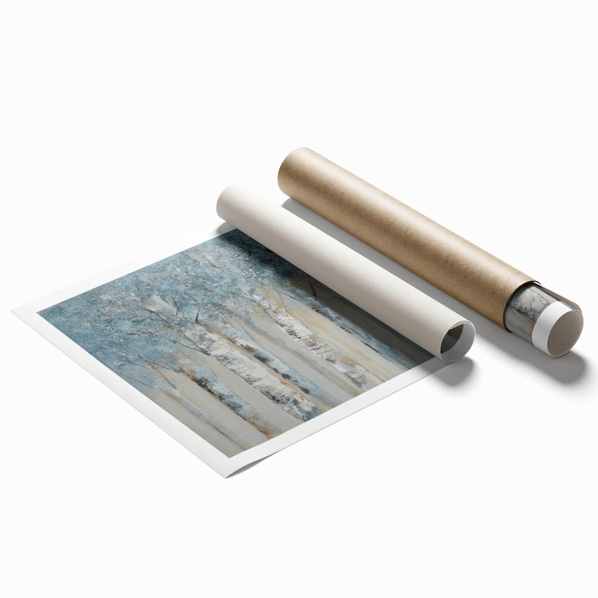 Minimalist Landscape Wall Art – Serene Gray Blue Birch Forest