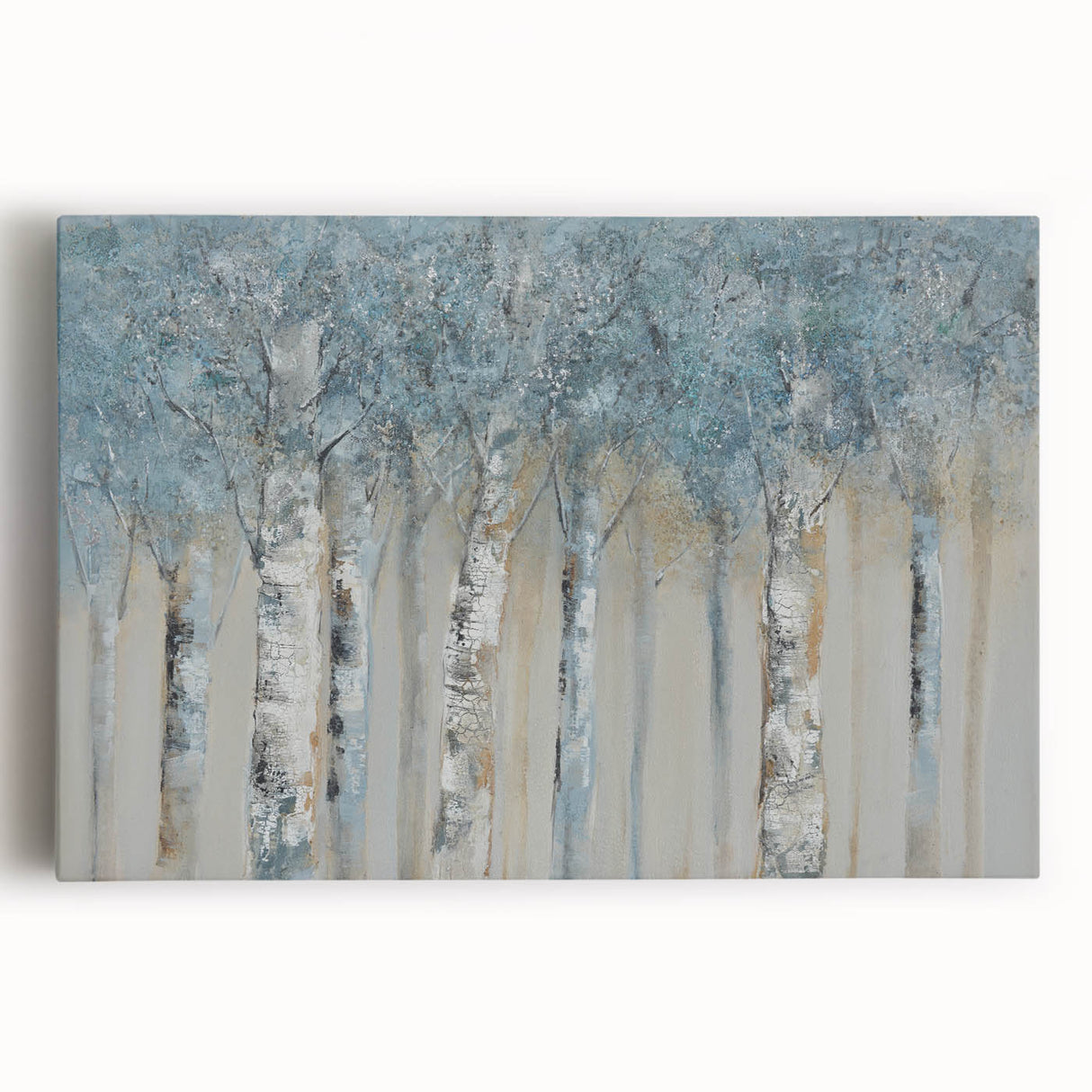 Minimalist Landscape Wall Art – Serene Gray Blue Birch Forest