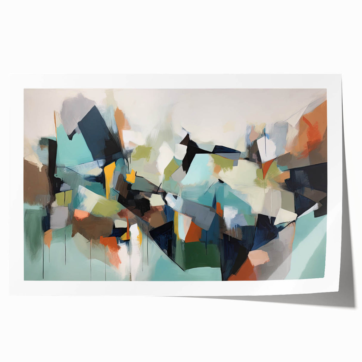 Large Abstract Wall Decor – Teal, Earth Tones & Geometric Energy