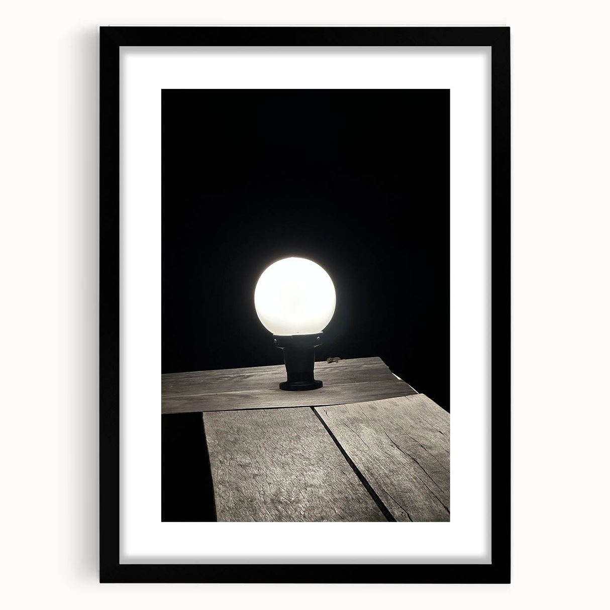 Contemporary Minimalist Nature Art – Night Lamp on Wooden Texture