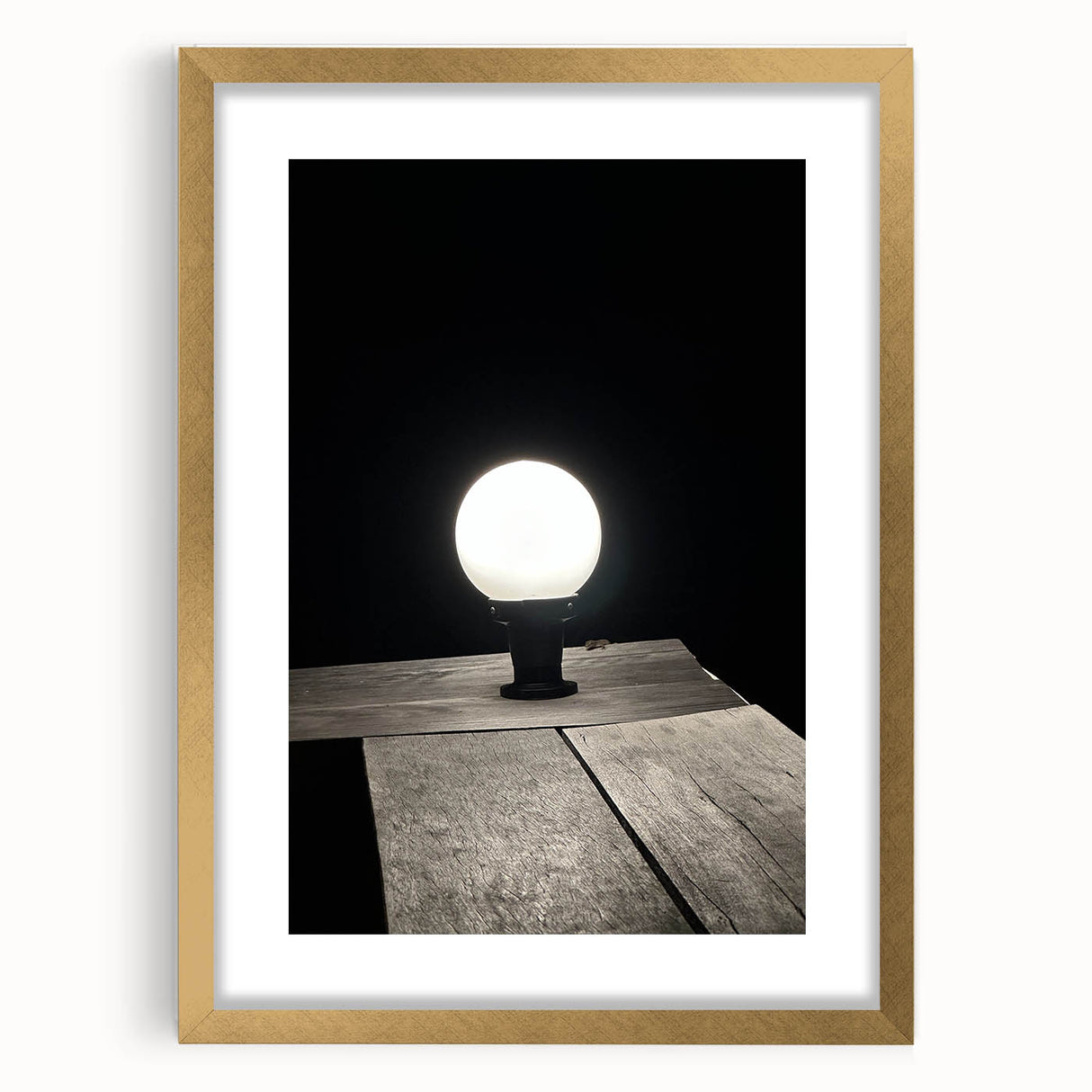 Contemporary Minimalist Nature Art – Night Lamp on Wooden Texture