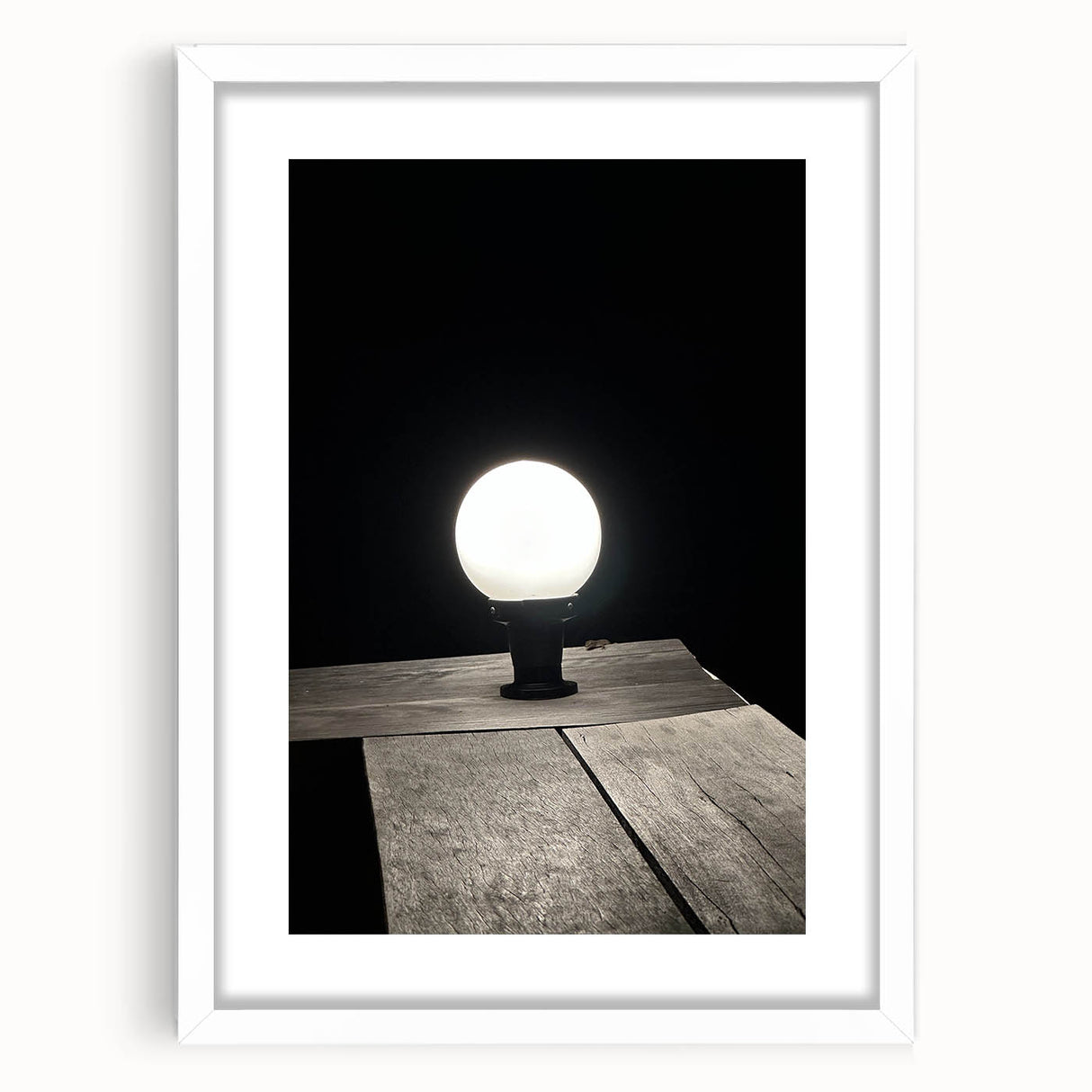 Contemporary Minimalist Nature Art – Night Lamp on Wooden Texture