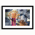 Contemporary Framed Abstract Art – Gold Lotus Over Blue Textures