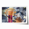 Contemporary Framed Abstract Art – Gold Lotus Over Blue Textures