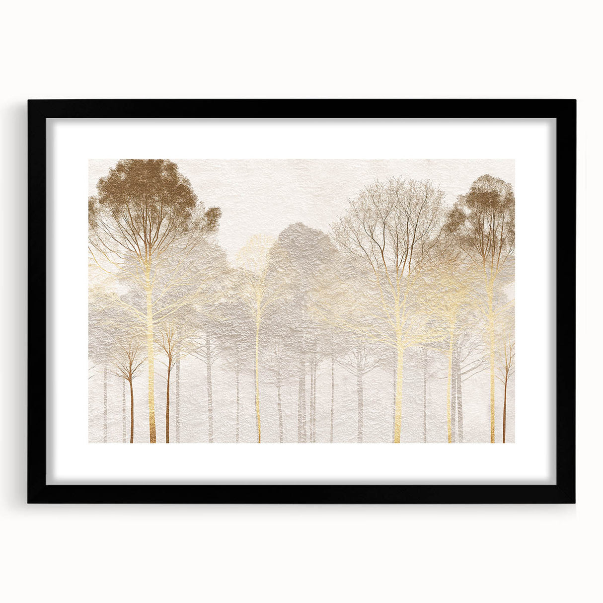 Minimalist Mountain Wall Art – Textured Golden Forest in Haze
