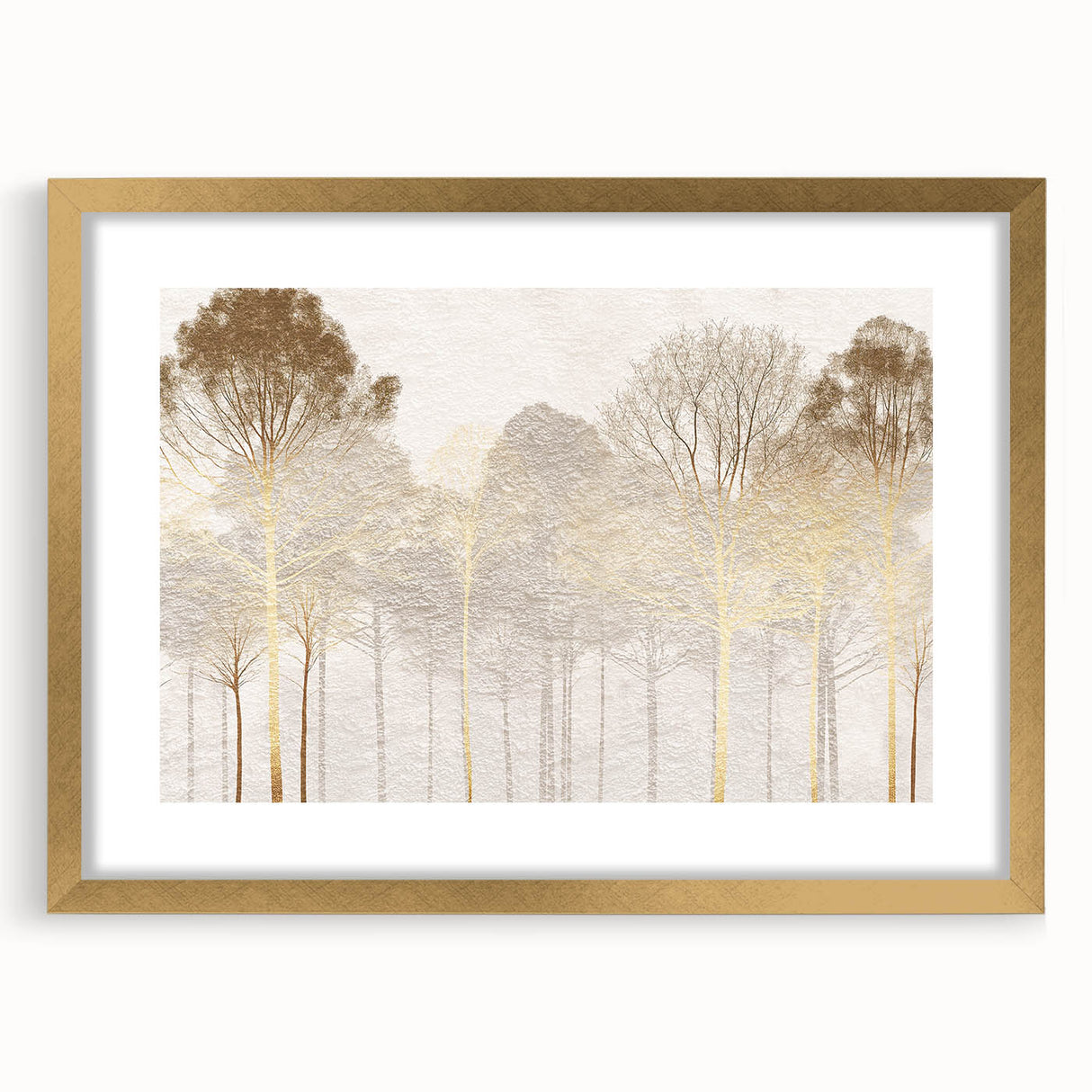 Minimalist Mountain Wall Art – Textured Golden Forest in Haze
