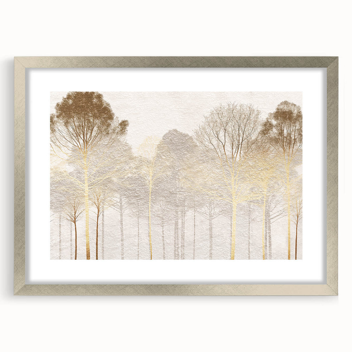 Minimalist Mountain Wall Art – Textured Golden Forest in Haze