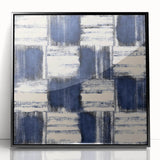 Structured Serenity – Navy Grid Pattern Canvas from Earthen Harmony