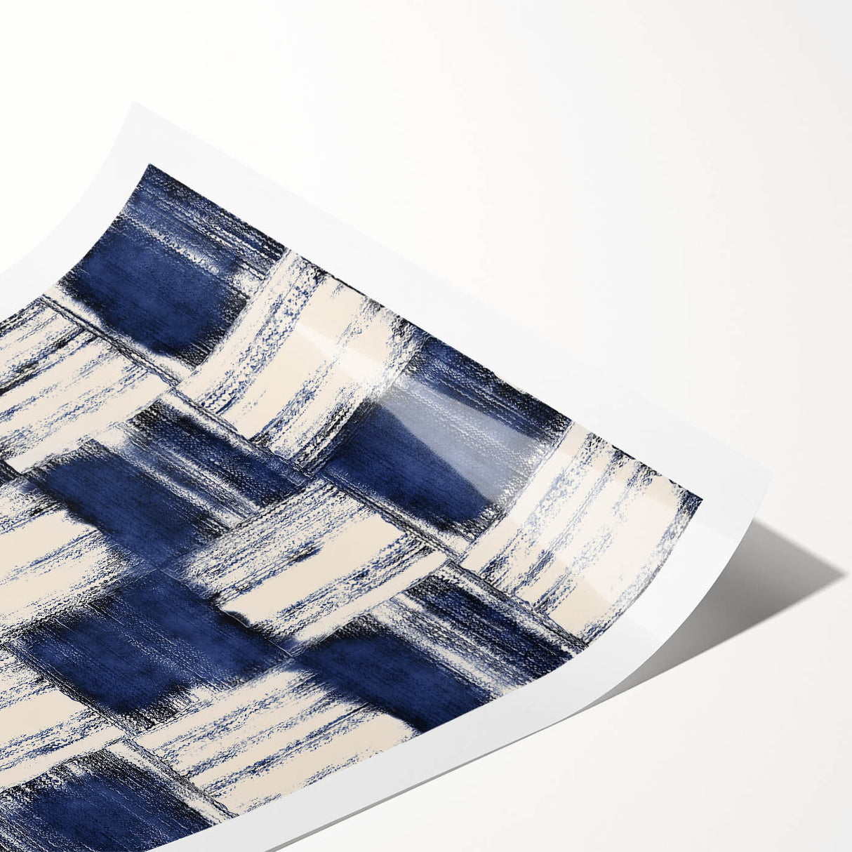 Structured Serenity – Navy Grid Pattern Canvas from Earthen Harmony