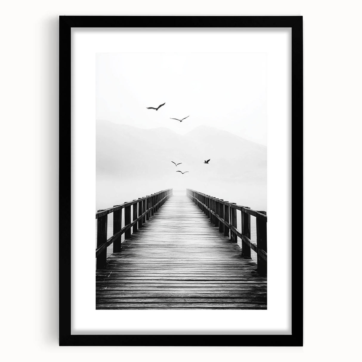 Misty Pier with Birds - Fine Art Photography Framed Prints
