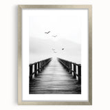 Misty Pier with Birds - Fine Art Photography Framed Prints