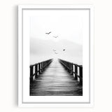 Misty Pier with Birds - Fine Art Photography Framed Prints
