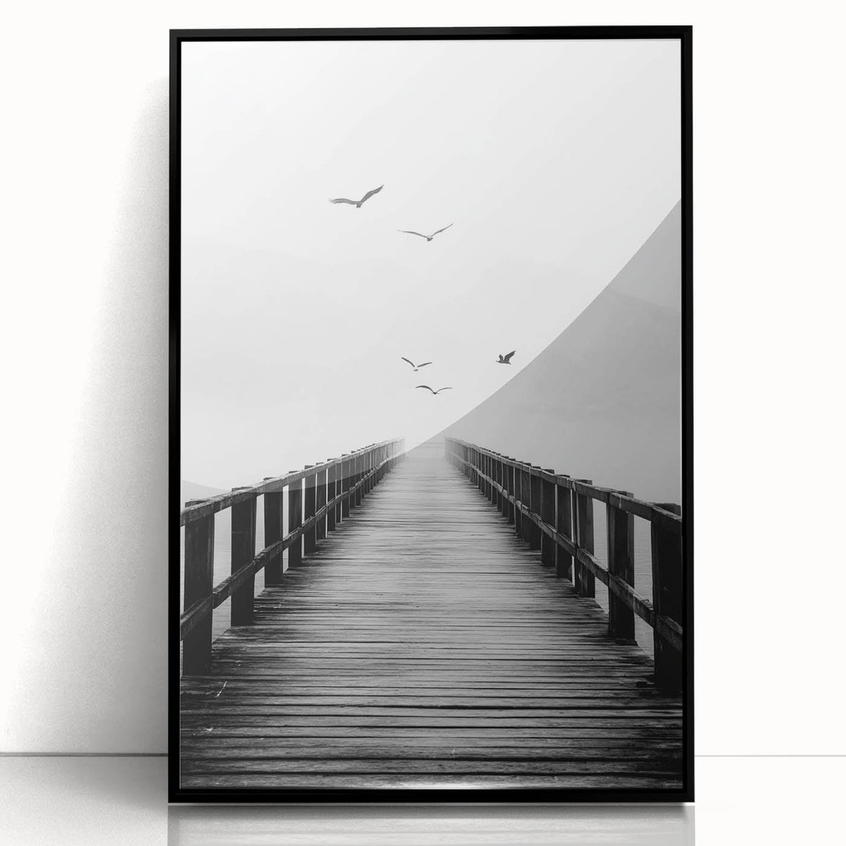 Misty Pier with Birds - Fine Art Photography Framed Prints