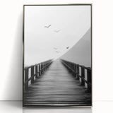 Misty Pier with Birds - Fine Art Photography Framed Prints