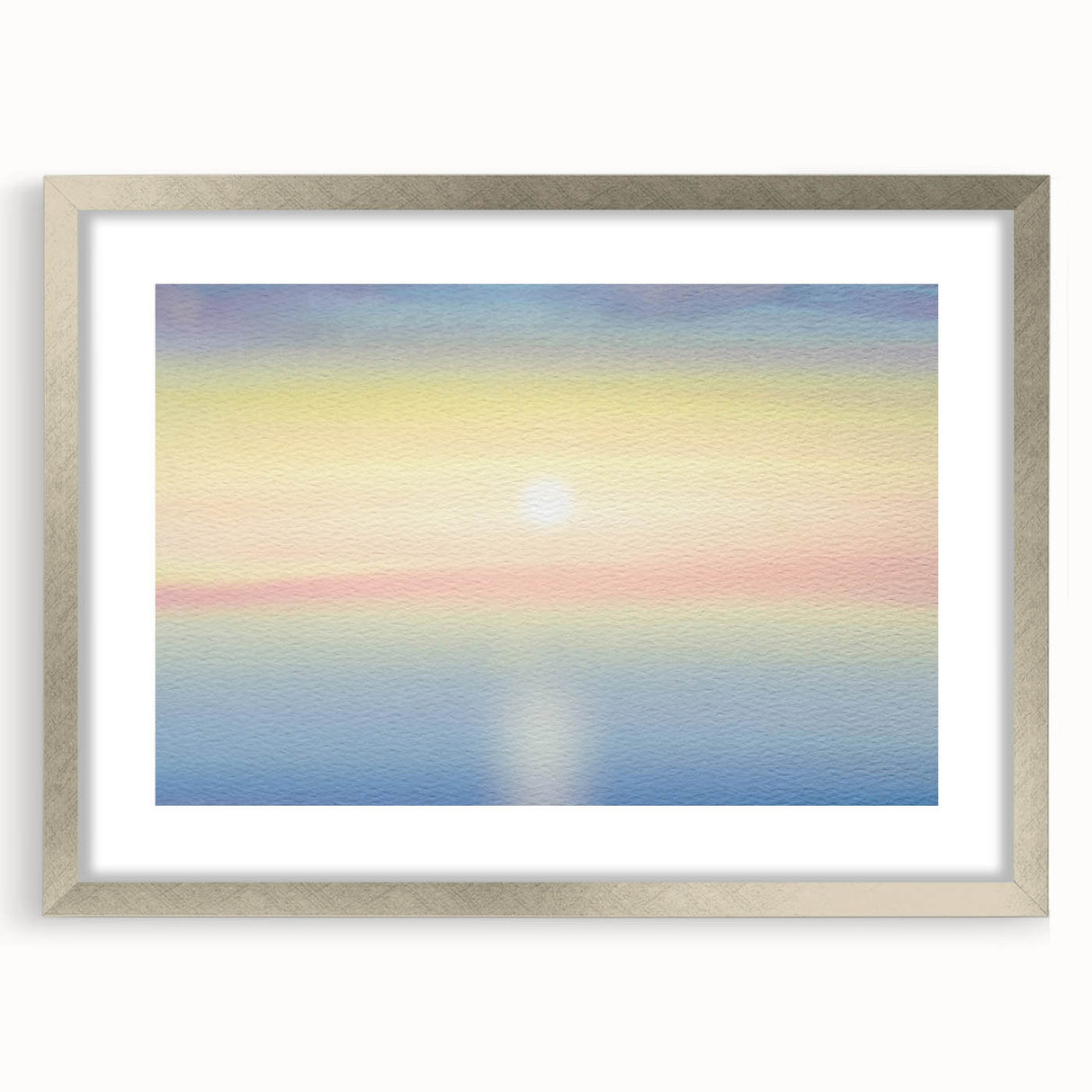 Minimalist Coastal Landscape Art – Pastel Ocean Sunrise Serenity