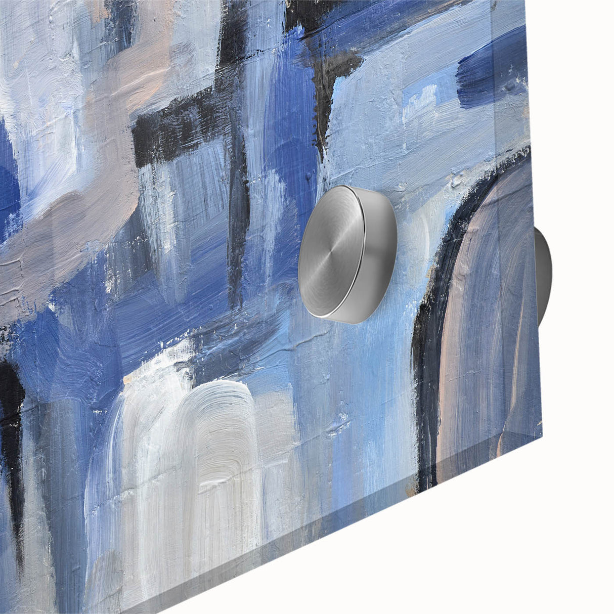 Geometric Abstract Paintings - Blue & Beige Modern Wall Art