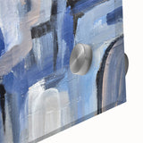 Geometric Abstract Paintings - Blue & Beige Modern Wall Art