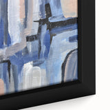 Geometric Abstract Paintings - Blue & Beige Modern Wall Art