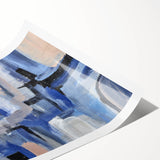 Geometric Abstract Paintings - Blue & Beige Modern Wall Art