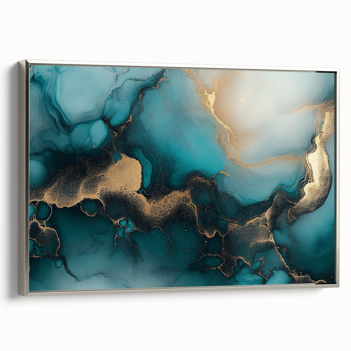 Ocean Veins – Fluid Art Paintings for Walls in Teal and Gold