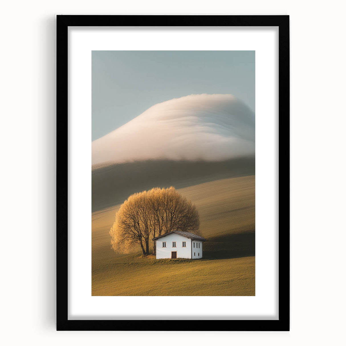 Golden Tree & Cottage Landscape Art – Nature-Inspired Wall Art