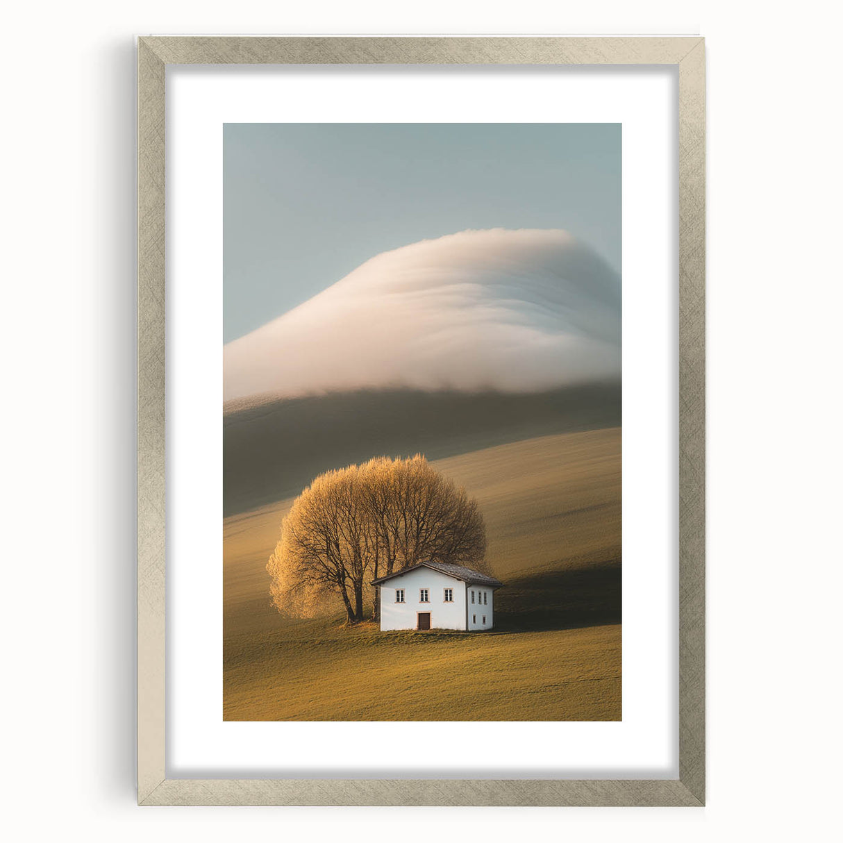 Golden Tree & Cottage Landscape Art – Nature-Inspired Wall Art