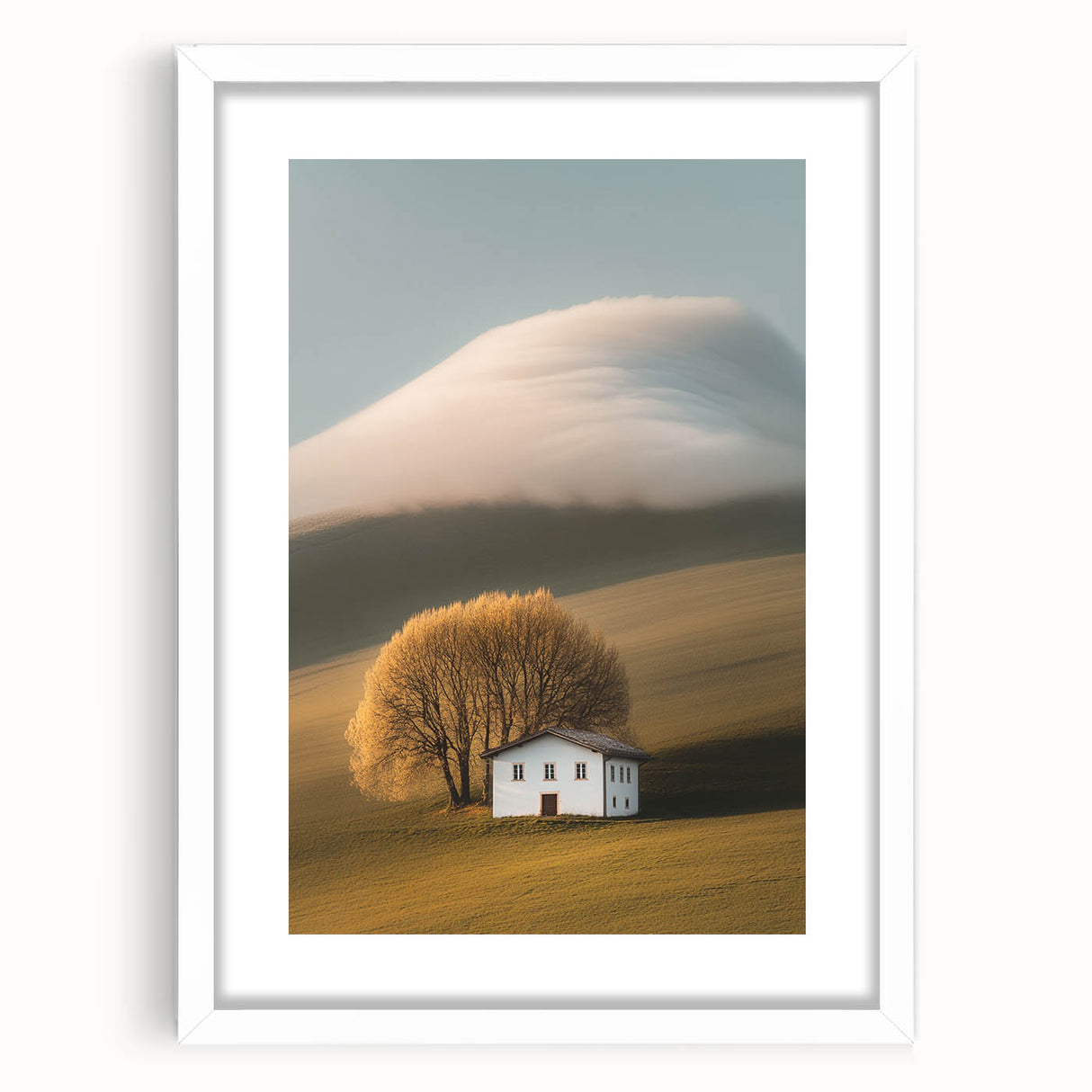 Golden Tree & Cottage Landscape Art – Nature-Inspired Wall Art