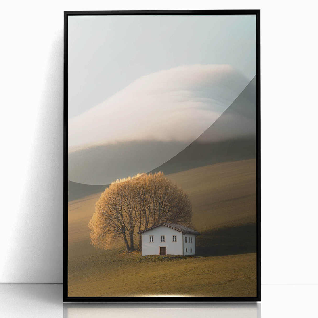 Golden Tree & Cottage Landscape Art – Nature-Inspired Wall Art