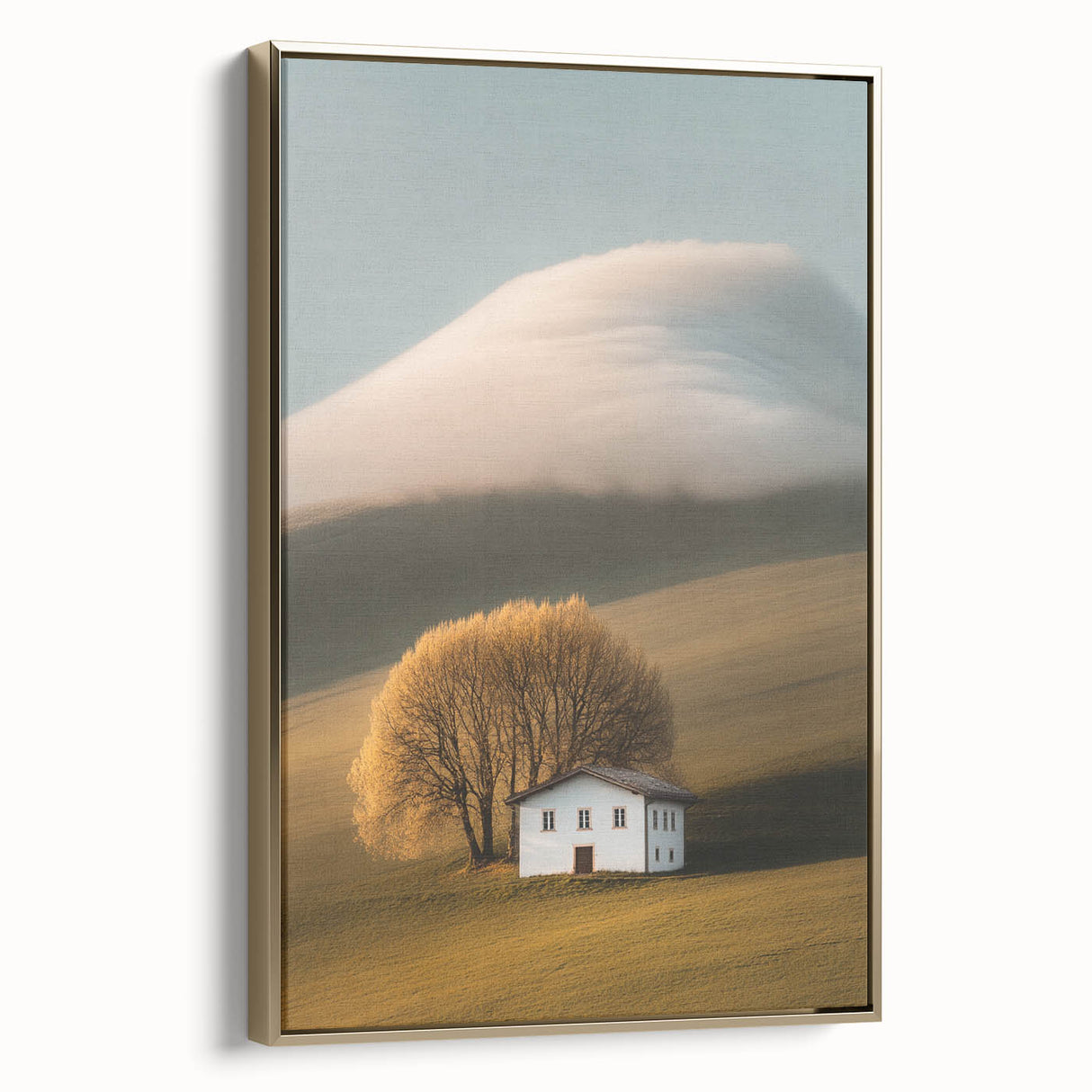 Golden Tree & Cottage Landscape Art – Nature-Inspired Wall Art