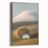 Golden Tree & Cottage Landscape Art – Nature-Inspired Wall Art