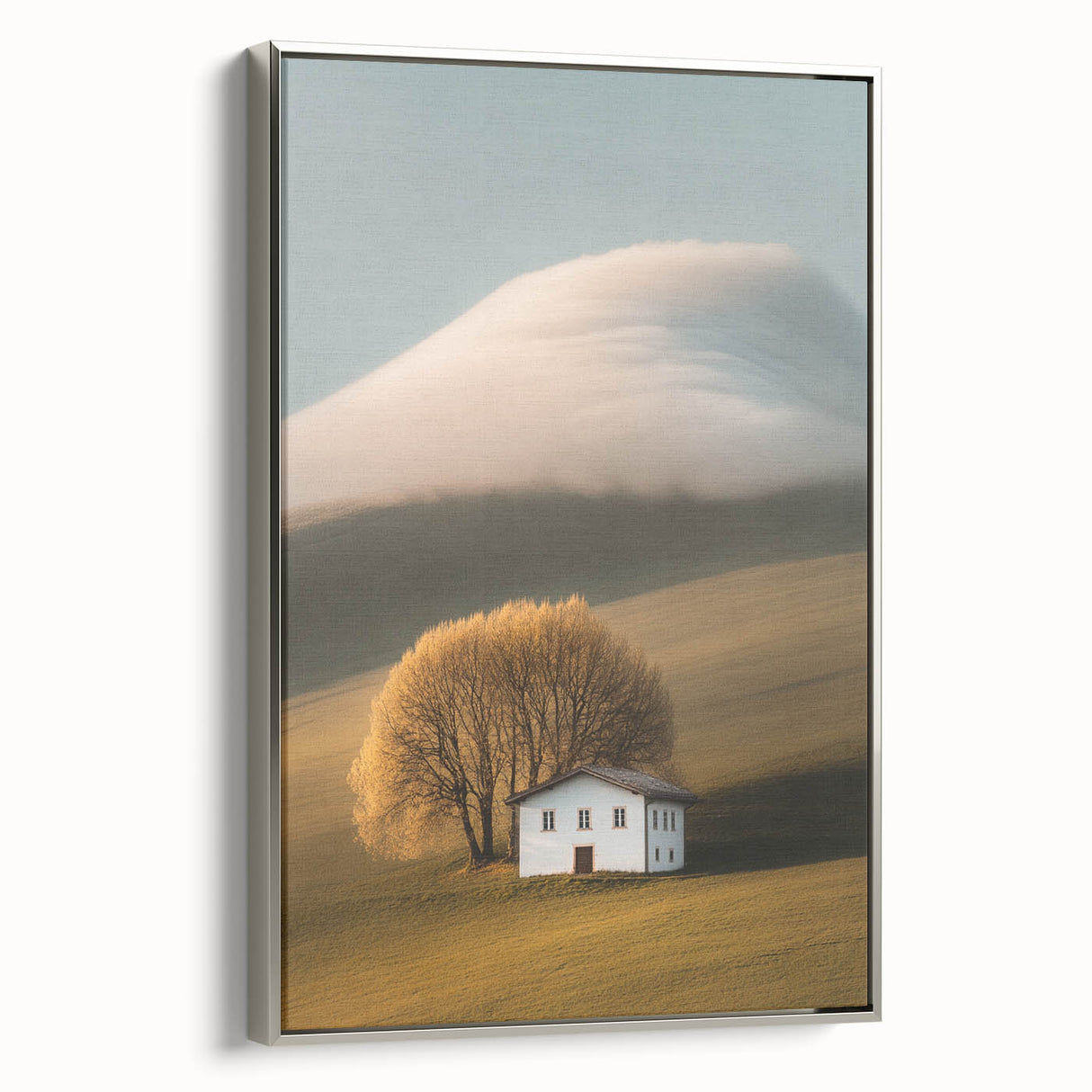 Golden Tree & Cottage Landscape Art – Nature-Inspired Wall Art