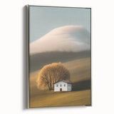 Golden Tree & Cottage Landscape Art – Nature-Inspired Wall Art