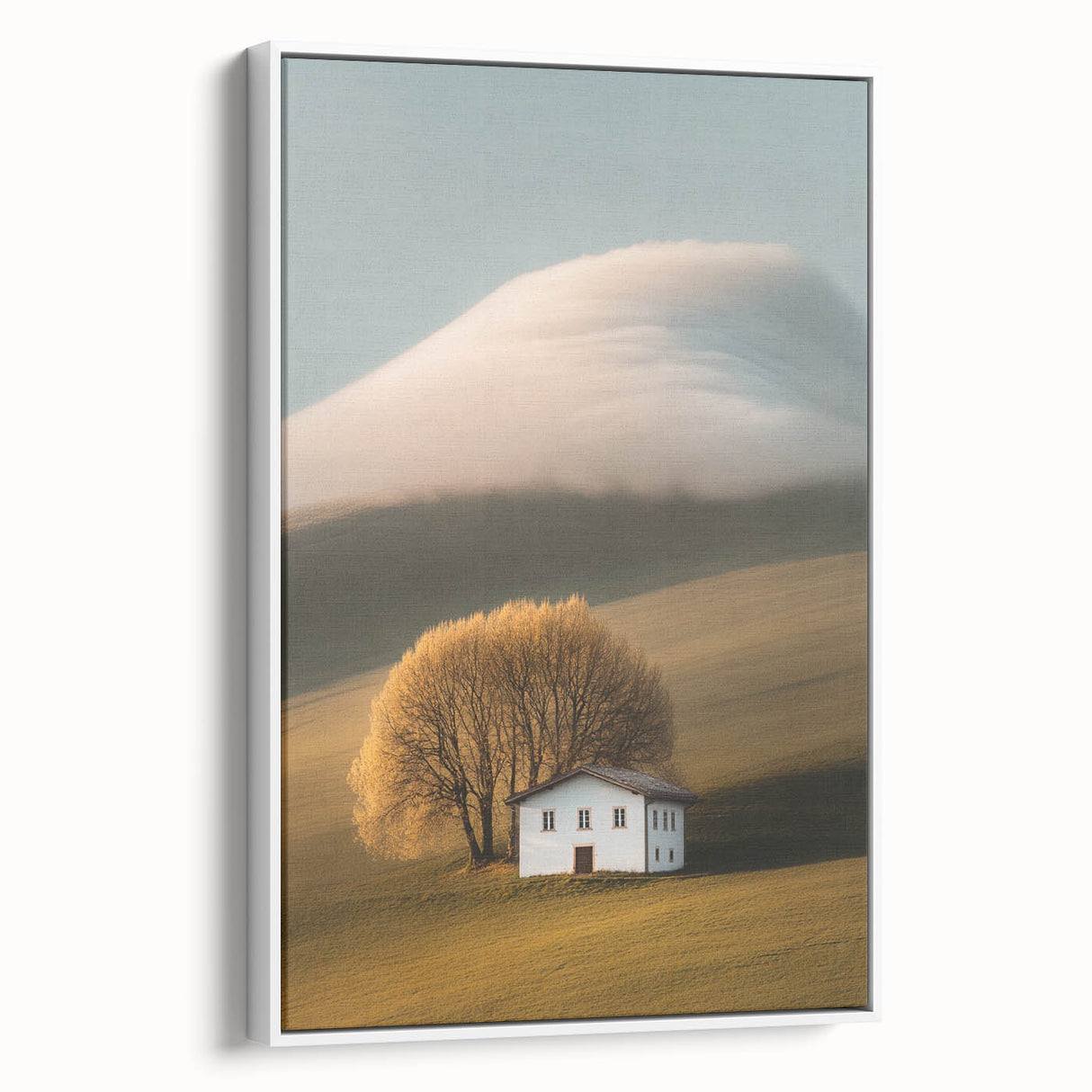 Golden Tree & Cottage Landscape Art – Nature-Inspired Wall Art