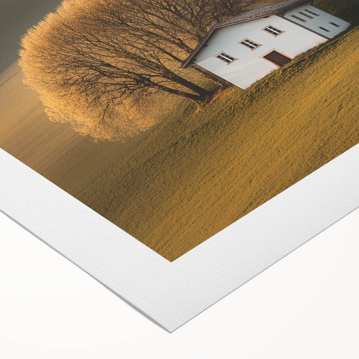 Golden Tree & Cottage Landscape Art – Nature-Inspired Wall Art