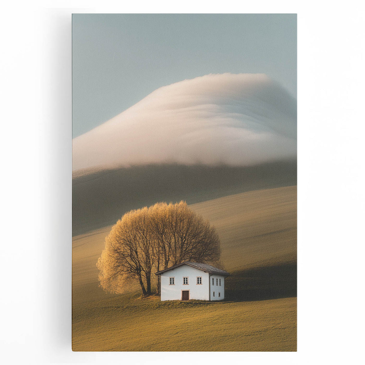 Golden Tree & Cottage Landscape Art – Nature-Inspired Wall Art