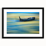 Minimalist Landscape Wall Art – Teal Boat on Blurred Water Motion