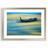 Minimalist Landscape Wall Art – Teal Boat on Blurred Water Motion
