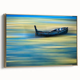 Minimalist Landscape Wall Art – Teal Boat on Blurred Water Motion