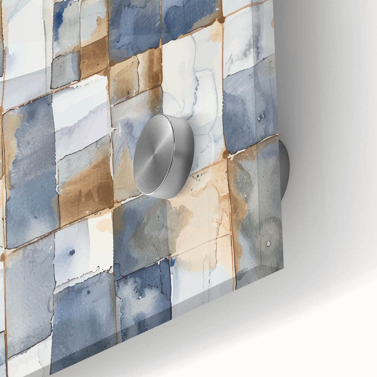Earthen Harmony Abstracts – Muted Blue and Brown Grid Wall Art