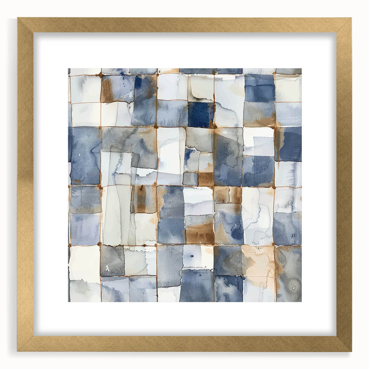 Earthen Harmony Abstracts – Muted Blue and Brown Grid Wall Art