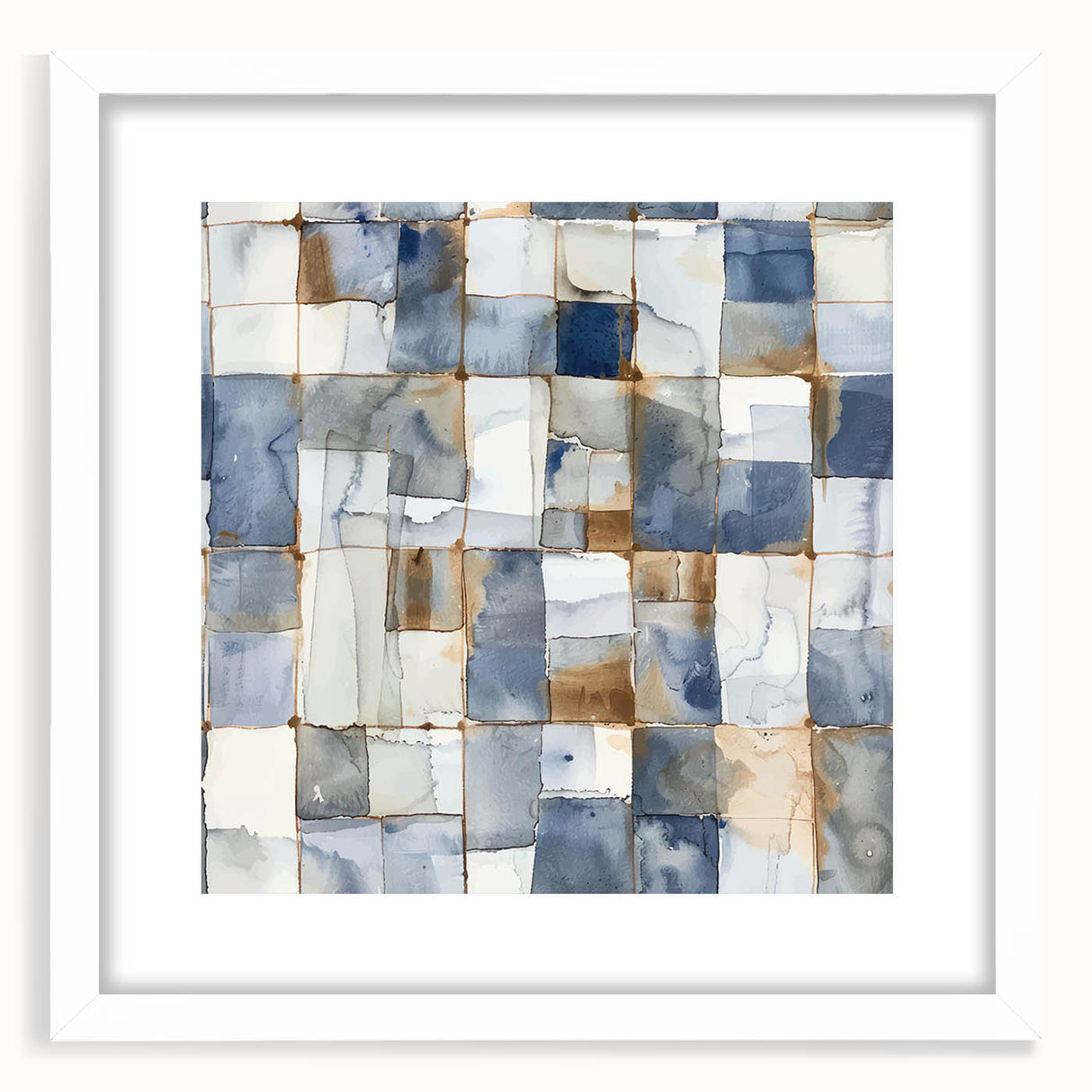 Earthen Harmony Abstracts – Muted Blue and Brown Grid Wall Art
