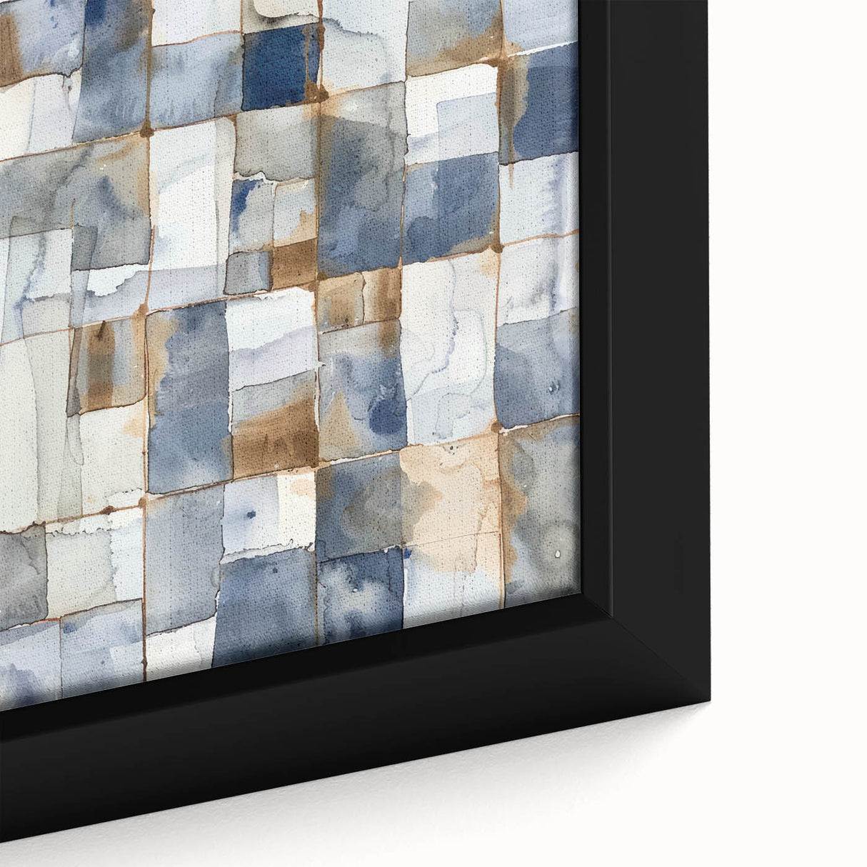 Earthen Harmony Abstracts – Muted Blue and Brown Grid Wall Art