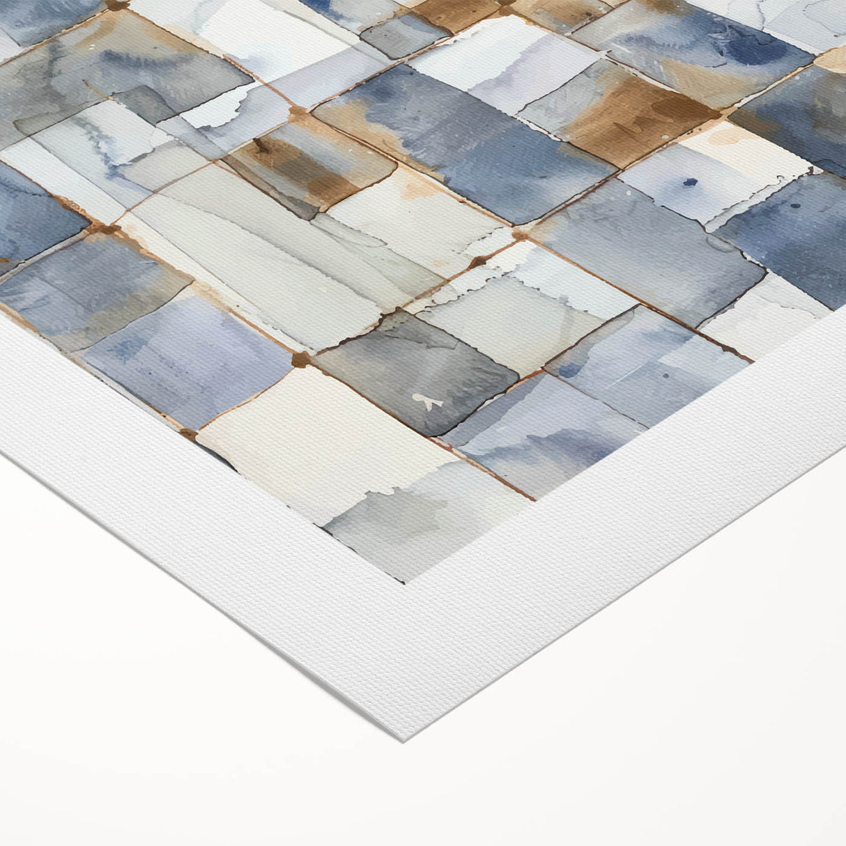 Earthen Harmony Abstracts – Muted Blue and Brown Grid Wall Art