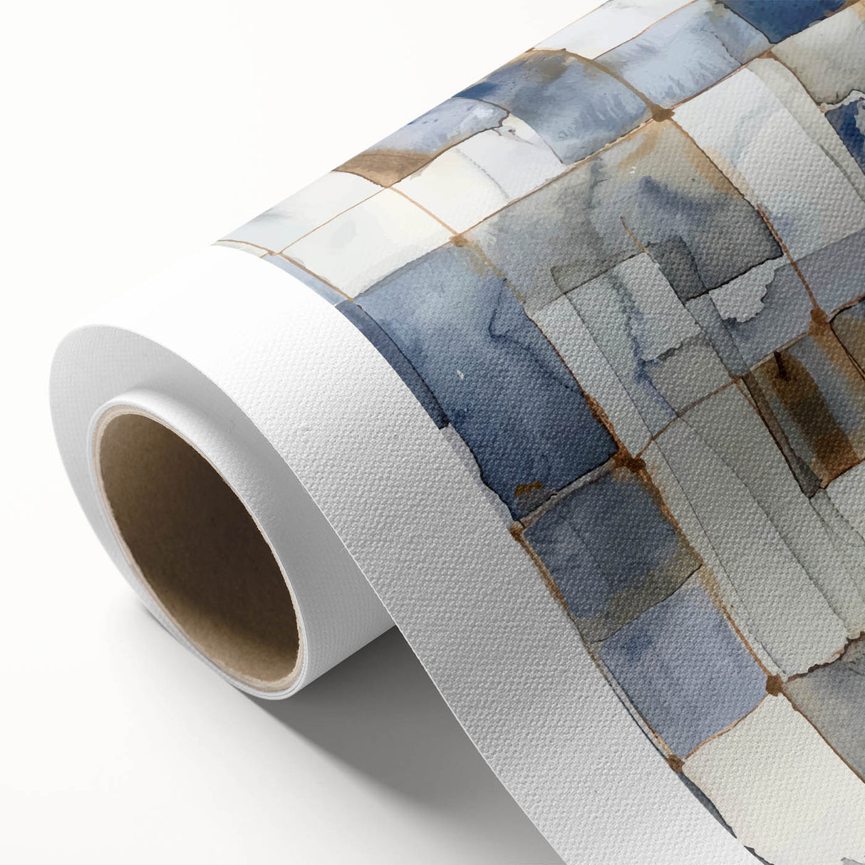 Earthen Harmony Abstracts – Muted Blue and Brown Grid Wall Art