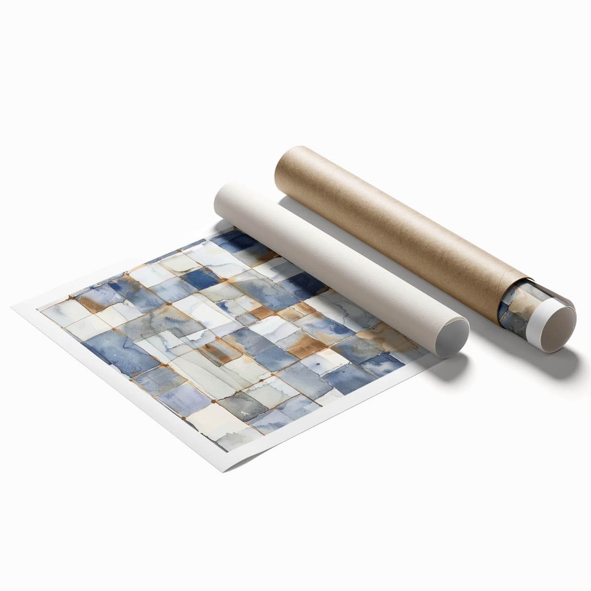 Earthen Harmony Abstracts – Muted Blue and Brown Grid Wall Art